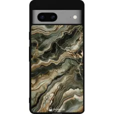 Coque Google Pixel 7a - Silicone rigide noir Marbre Olive