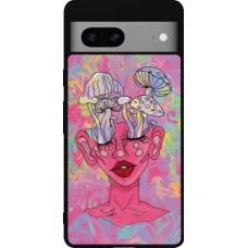 Google Pixel 7a Case Hülle - Silikon schwarz Psychedelic pink mushroom