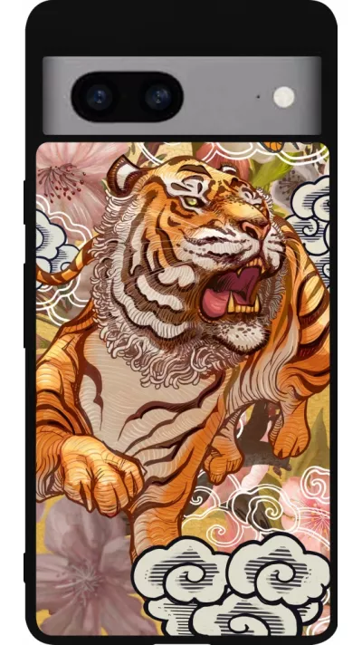 Coque Google Pixel 7a - Silicone rigide noir Spring 23 japanese tiger