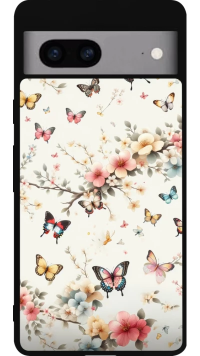Coque Google Pixel 7a - Silicone rigide noir Spring 25 Papillons Légers