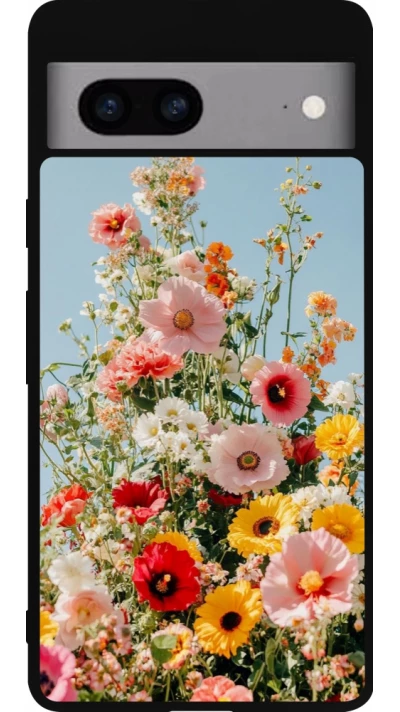Coque Google Pixel 7a - Silicone rigide noir Spring flowers Spring 2026