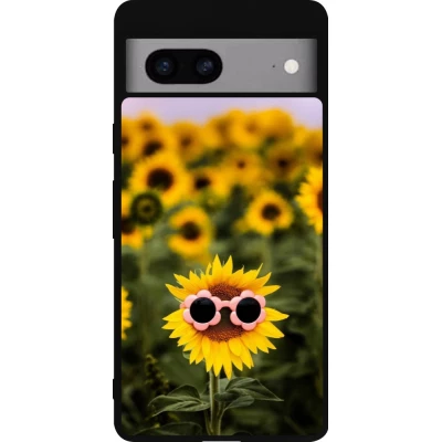Google Pixel 7a Case Hülle - Silikon schwarz Sunflower with glasses Spring 2026