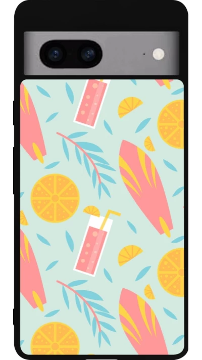 Coque Google Pixel 7a - Silicone rigide noir Summer 2025 Pattern citron