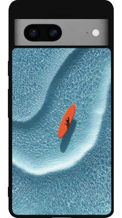 Coque Google Pixel 7a - Silicone rigide noir Orange surf Summer 2026