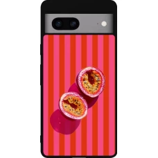 Coque Google Pixel 7a - Silicone rigide noir Passion fruit Summer 2026