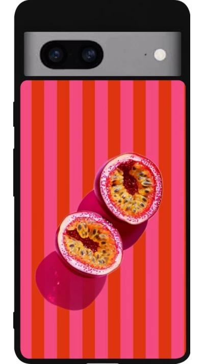 Coque Google Pixel 7a - Silicone rigide noir Passion fruit Summer 2026