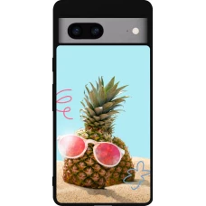 Coque Google Pixel 7a - Silicone rigide noir Pineapple with glasses Summer 2026