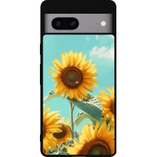 Coque Google Pixel 7a - Silicone rigide noir Sunflowers Summer 2026