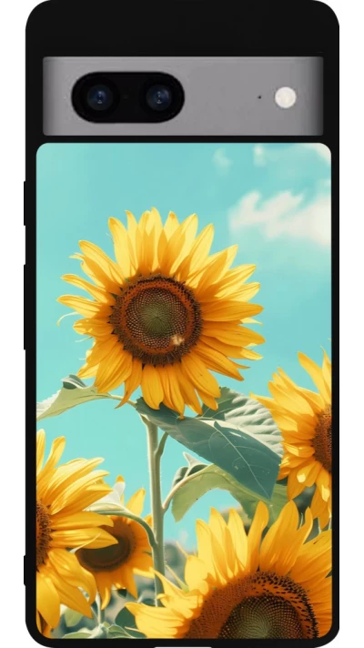 Coque Google Pixel 7a - Silicone rigide noir Sunflowers Summer 2026