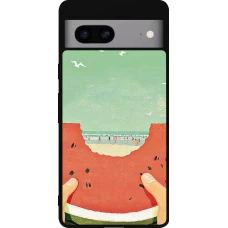 Coque Google Pixel 7a - Silicone rigide noir Views through a watermelon Summer 2026