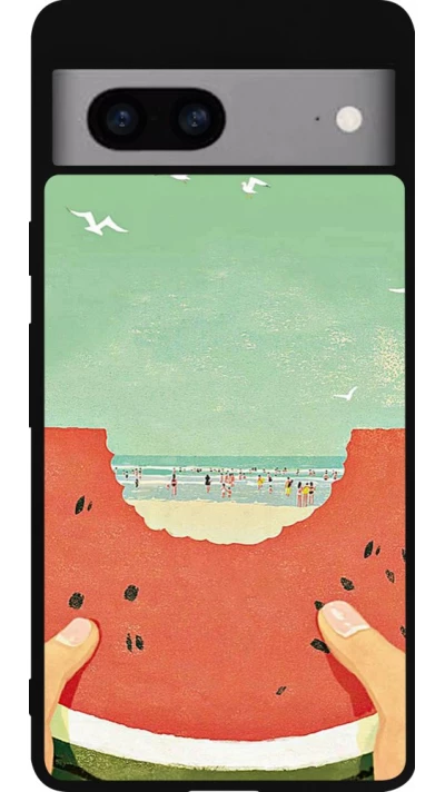 Coque Google Pixel 7a - Silicone rigide noir Views through a watermelon Summer 2026