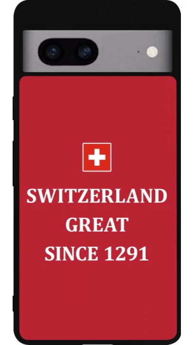 Coque Google Pixel 7a - Silicone rigide noir Switzerland Great Since 1291