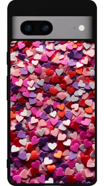 Coque Google Pixel 7a - Silicone rigide noir Valentine 2025 Confetti
