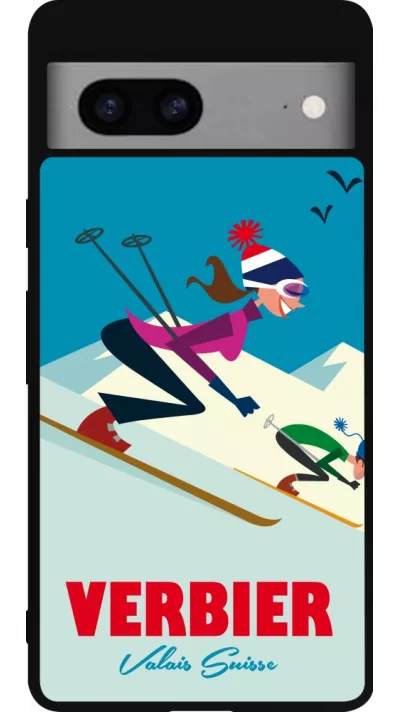 Coque Google Pixel 7a - Silicone rigide noir Verbier Ski Downhill