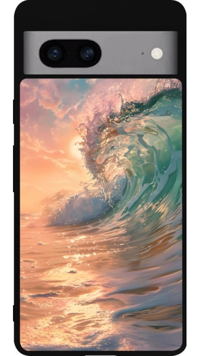 Coque Google Pixel 7a - Silicone rigide noir Wave Sunset
