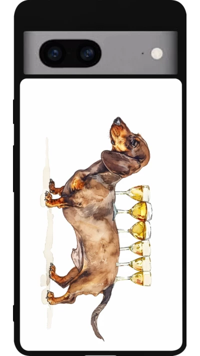 Coque Google Pixel 7a - Silicone rigide noir Wine Teckel