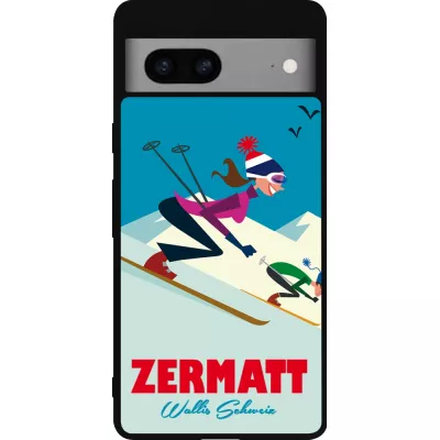 Coque Google Pixel 7a - Silicone rigide noir Zermatt Ski Downhill