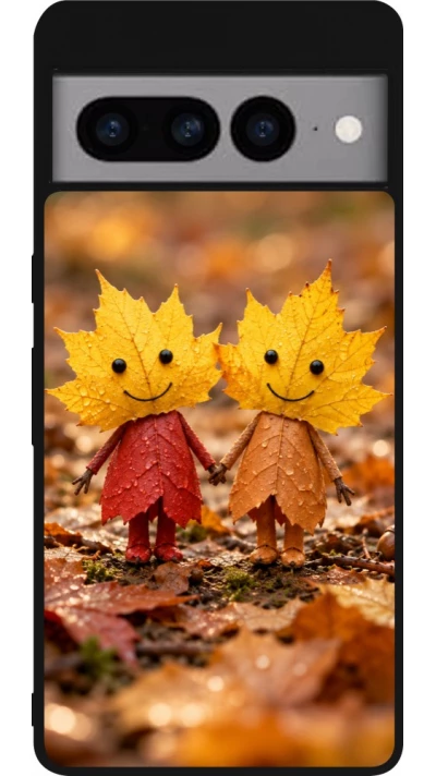 Coque Google Pixel 7 Pro - Silicone rigide noir Autumn 26 Couple of leaves
