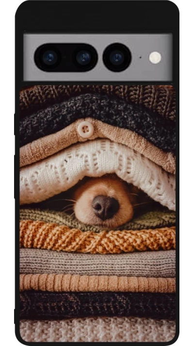 Coque Google Pixel 7 Pro - Silicone rigide noir Autumn 26 Dog under the covers