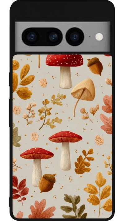Coque Google Pixel 7 Pro - Silicone rigide noir Autumn 26 Mushrooms and leaves