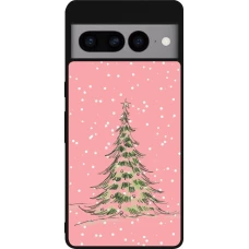 Google Pixel 7 Pro Case Hülle - Silikon schwarz Christmas 25 Pink Tree
