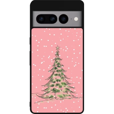 Google Pixel 7 Pro Case Hülle - Silikon schwarz Christmas 25 Pink Tree