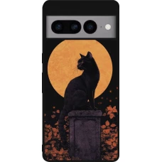 Coque Google Pixel 7 Pro - Silicone rigide noir Halloween 2026 Cat Art Nouveau