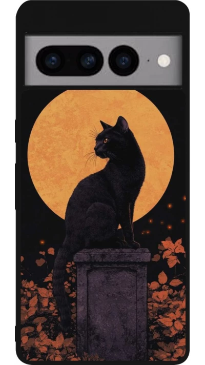Coque Google Pixel 7 Pro - Silicone rigide noir Halloween 2026 Cat Art Nouveau