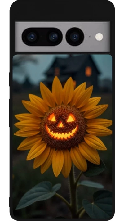 Coque Google Pixel 7 Pro - Silicone rigide noir Halloween 2026 Evil Sunflower