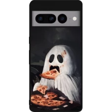 Coque Google Pixel 7 Pro - Silicone rigide noir Halloween 2026 Ghost eating pizza
