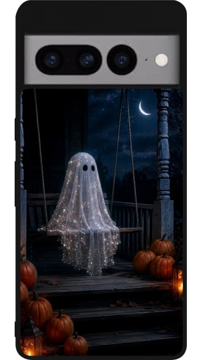 Coque Google Pixel 7 Pro - Silicone rigide noir Halloween 2026 Ghost on a swing