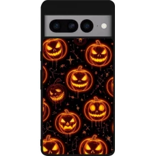 Coque Google Pixel 7 Pro - Silicone rigide noir Halloween 2026 Pattern Pumpkins