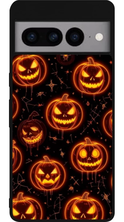 Coque Google Pixel 7 Pro - Silicone rigide noir Halloween 2026 Pattern Pumpkins
