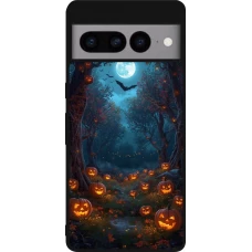 Coque Google Pixel 7 Pro - Silicone rigide noir Halloween 2026 Road of Pumpkins
