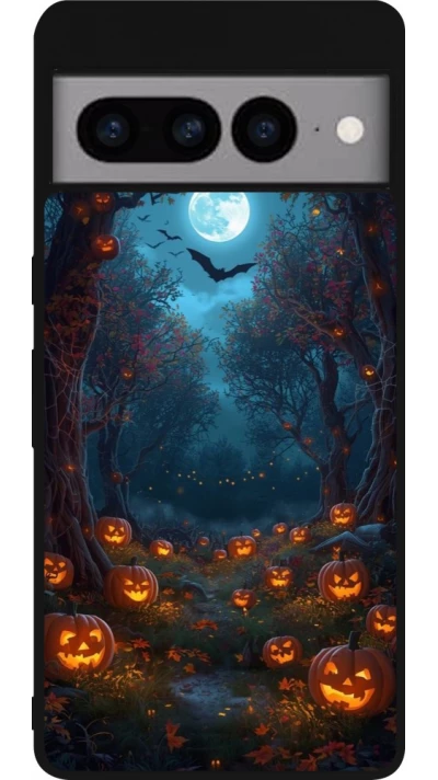 Coque Google Pixel 7 Pro - Silicone rigide noir Halloween 2026 Road of Pumpkins