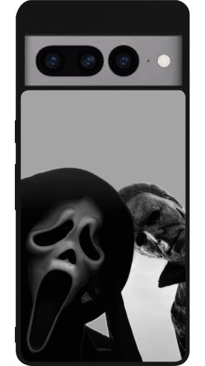 Coque Google Pixel 7 Pro - Silicone rigide noir Halloween 2026 Scream and Michael Myers