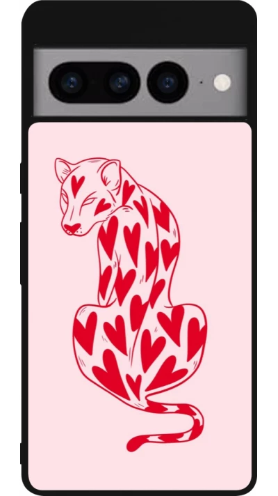 Google Pixel 7 Pro Case Hülle - Silikon schwarz Leopard with hearts 2026