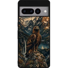 Coque Google Pixel 7 Pro - Silicone rigide noir Linocut Aigle Royal