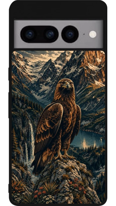 Coque Google Pixel 7 Pro - Silicone rigide noir Linocut Aigle Royal