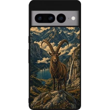 Google Pixel 7 Pro Case Hülle - Silikon schwarz Linocut Steinbock