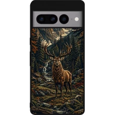 Coque Google Pixel 7 Pro - Silicone rigide noir Linocut Cerf