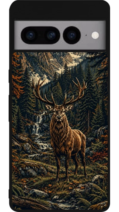 Coque Google Pixel 7 Pro - Silicone rigide noir Linocut Cerf