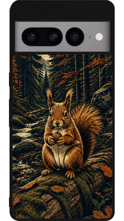 Coque Google Pixel 7 Pro - Silicone rigide noir Linocut Ecureuil