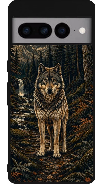 Coque Google Pixel 7 Pro - Silicone rigide noir Linocut Loup
