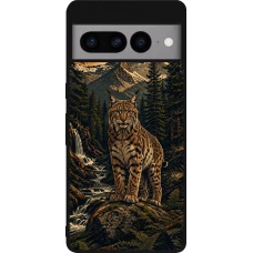 Google Pixel 7 Pro Case Hülle - Silikon schwarz Linocut Luchs