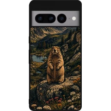 Google Pixel 7 Pro Case Hülle - Silikon schwarz Linocut Murmeltier