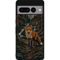 Google Pixel 7 Pro Case Hülle - Silikon schwarz Linocut Fuchs