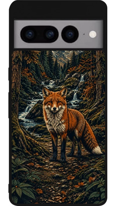 Coque Google Pixel 7 Pro - Silicone rigide noir Linocut Renard