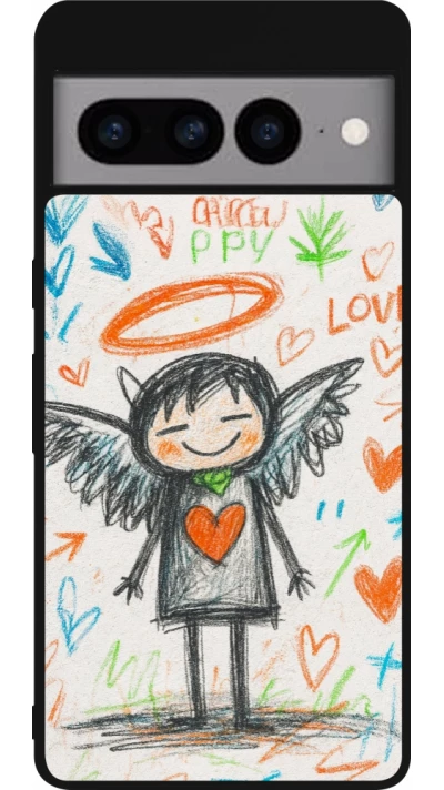 Google Pixel 7 Pro Case Hülle - Silikon schwarz Little Angel Sketch Love