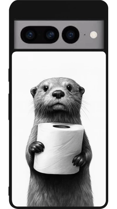 Google Pixel 7 Pro Case Hülle - Silikon schwarz Otter Toilettenpapier